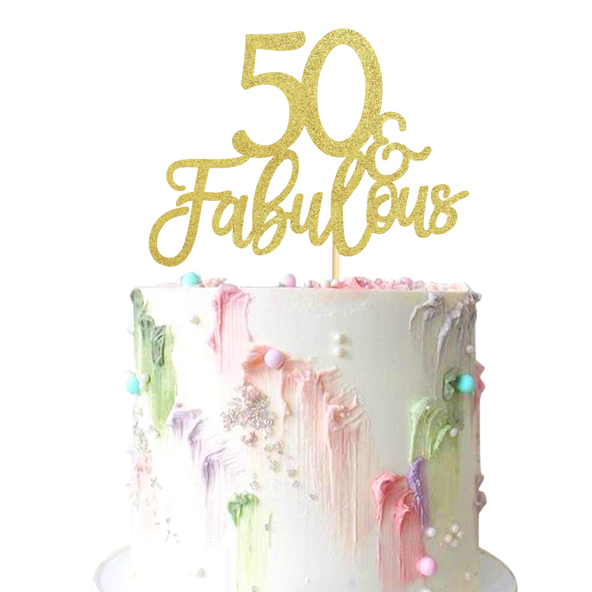 3Pcs 50 & Fabulous Cake Toppers for 50th Birthday Anniversary Party Decorations - Happy 50th Cake Decorations Supplies