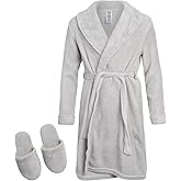 Too Cool 2 Sleep Boys' Bathrobe - 2 Piece Super Soft Fuzzy Plush Fleece Hooded Robe and Slippers - Sleep Robe for Boys (7-16), Size 7-8, Light Grey