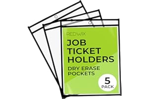 5 Pack Job Ticket Holders, Plastic Sleeves for Paper 8.5x11 inch, Clear Dry Erase Pocket Sleeves for Work Orders, Shop Ticket