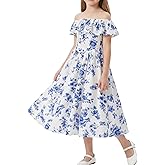 GRACE KARIN Girls Floral Dress Summer Midi Dress Off Shoulder Ruffle Spring Long Dresses for Teens