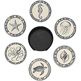 6 Pcs Nautical Ocean Drink Coasters with Holder Coasters for Drinks Coffee Table Home Decor Housewarming Gift