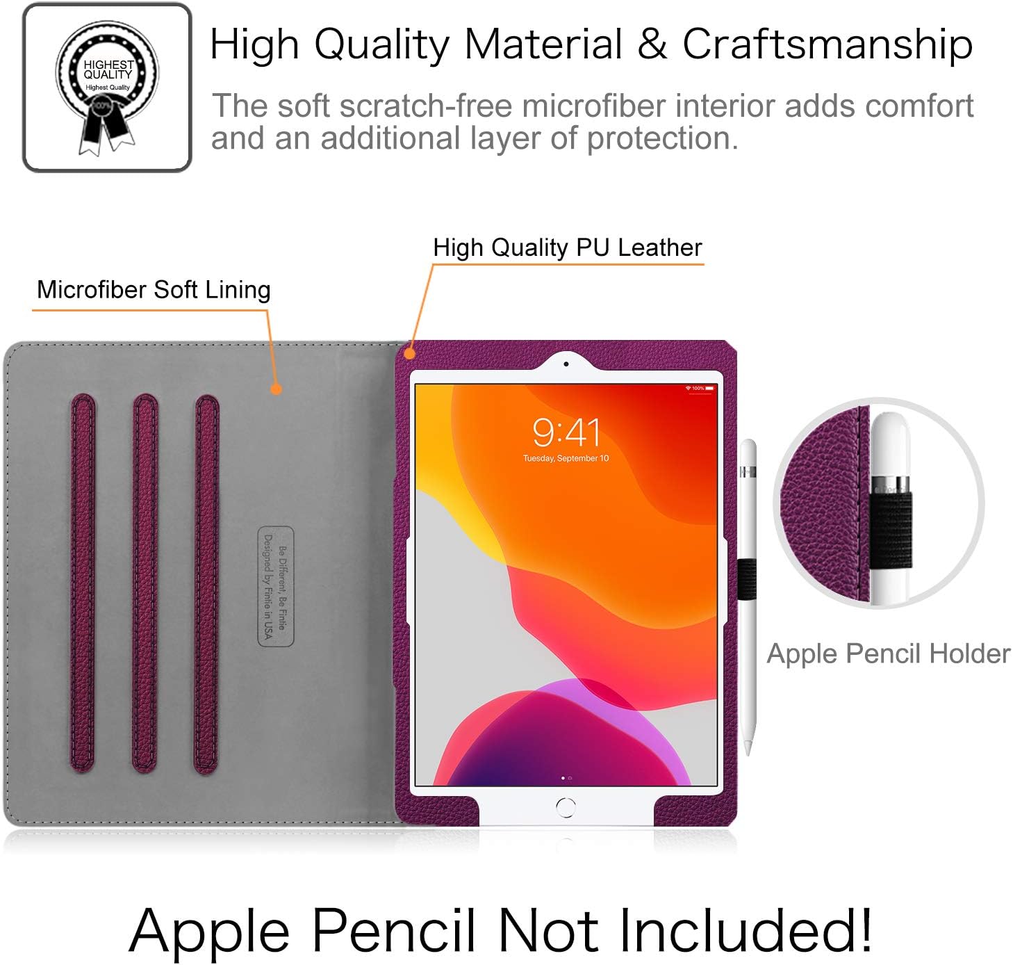 Fintie Case for New iPad 8th Gen (2020) / 7th Generation (2019) 10.2 Inch - [Corner Protection] Multi-Angle Viewing Folio Stand Cover with Pocket, Pencil Holder, Auto Wake/Sleep, Purple: Computers & Accessories