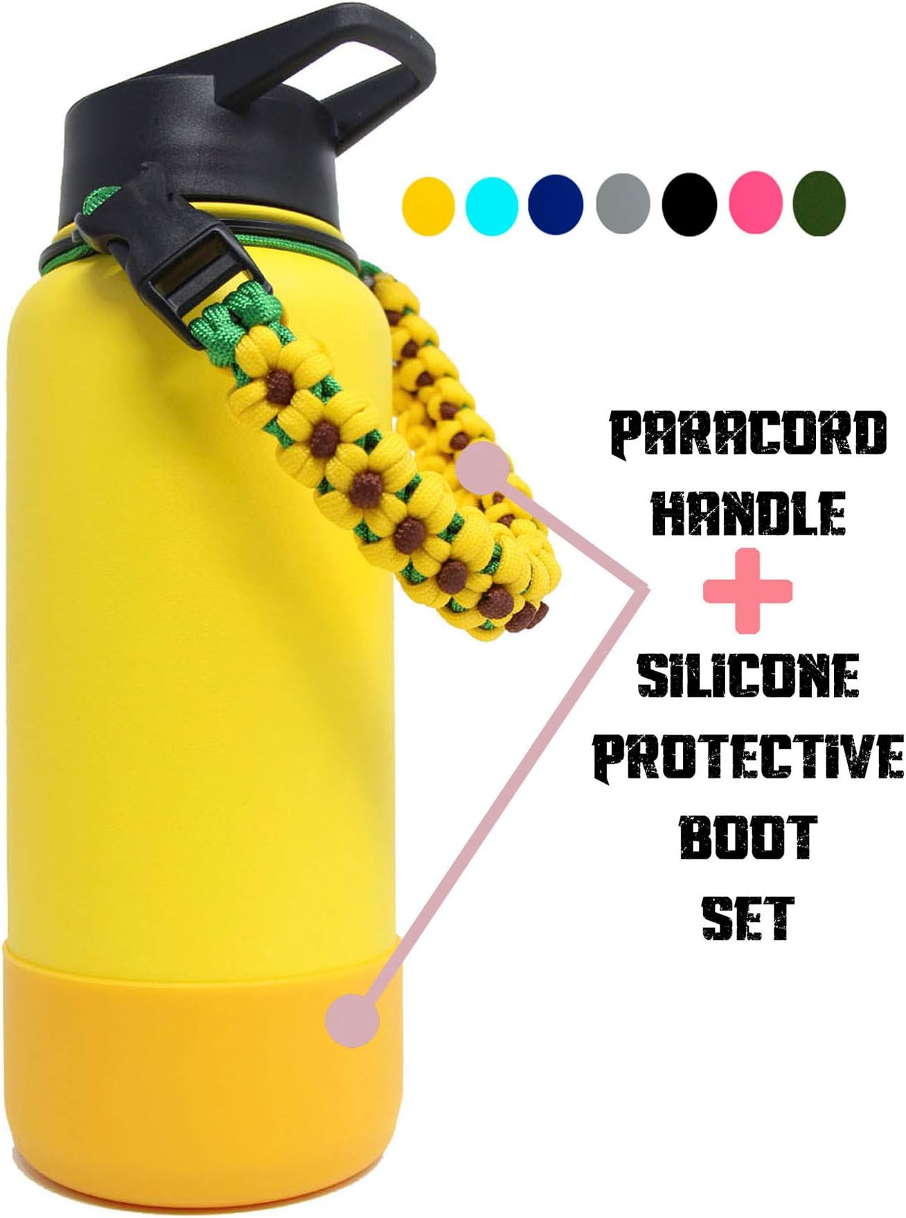 One MissionX Paracord Handle & Protective Bottom Silicone Boot Cover Set - Compatible with 32 & 40 oz Hydro Flask, Iron Flask, Simple Modern Summit, Hydro Cell, Takeya & More