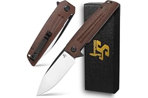 Sitivien ST152 Folding Knife,K110(D2) Steel Blade with Micarta Handle EDC Tool Knife for Outdoor Camping,Hiking,Fishing(Brown)