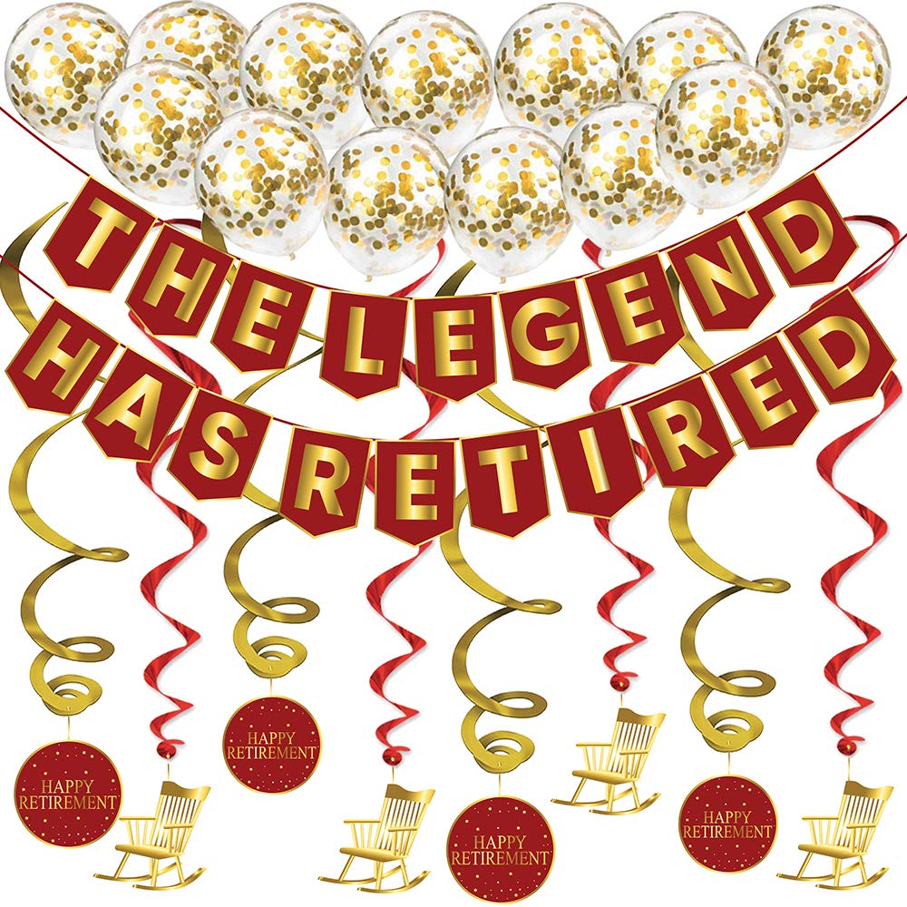 The Legend Has Retired Retirement Decoration Pack - Red & Gold Retirement Party Supplies, Gifts and Decorations