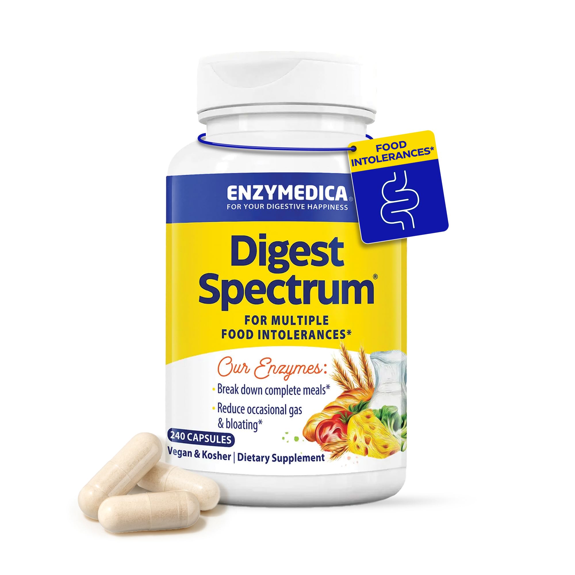 Enzymedica, Digest Spectrum, for Multiple Food Intolerances, Digestive Enzymes, 240 Capsules, Vegan, Gluten-Free, Soy-Free, Non-GMO