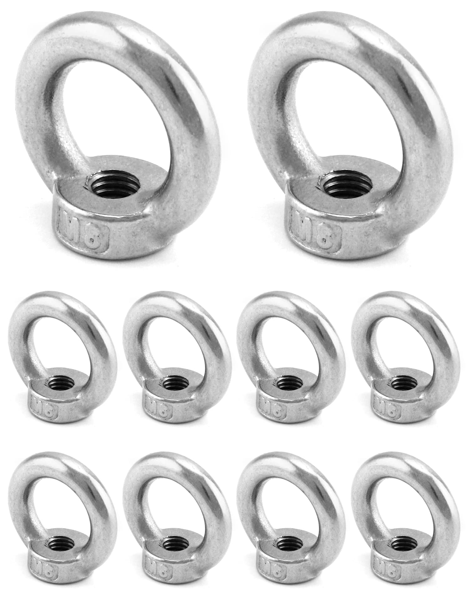 QWORK® 10 Pieces M8 Lifting Ring Nuts, 304 Stainless Steel, Ring Female Threaded Nuts, for Lifting Accessories Lifting Ring Bolts