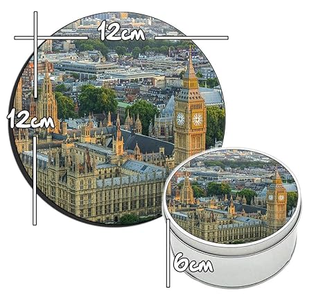MasTazas Londres London E Caja Redonda Lata Round Metal Tin Box: Amazon.es: Hogar