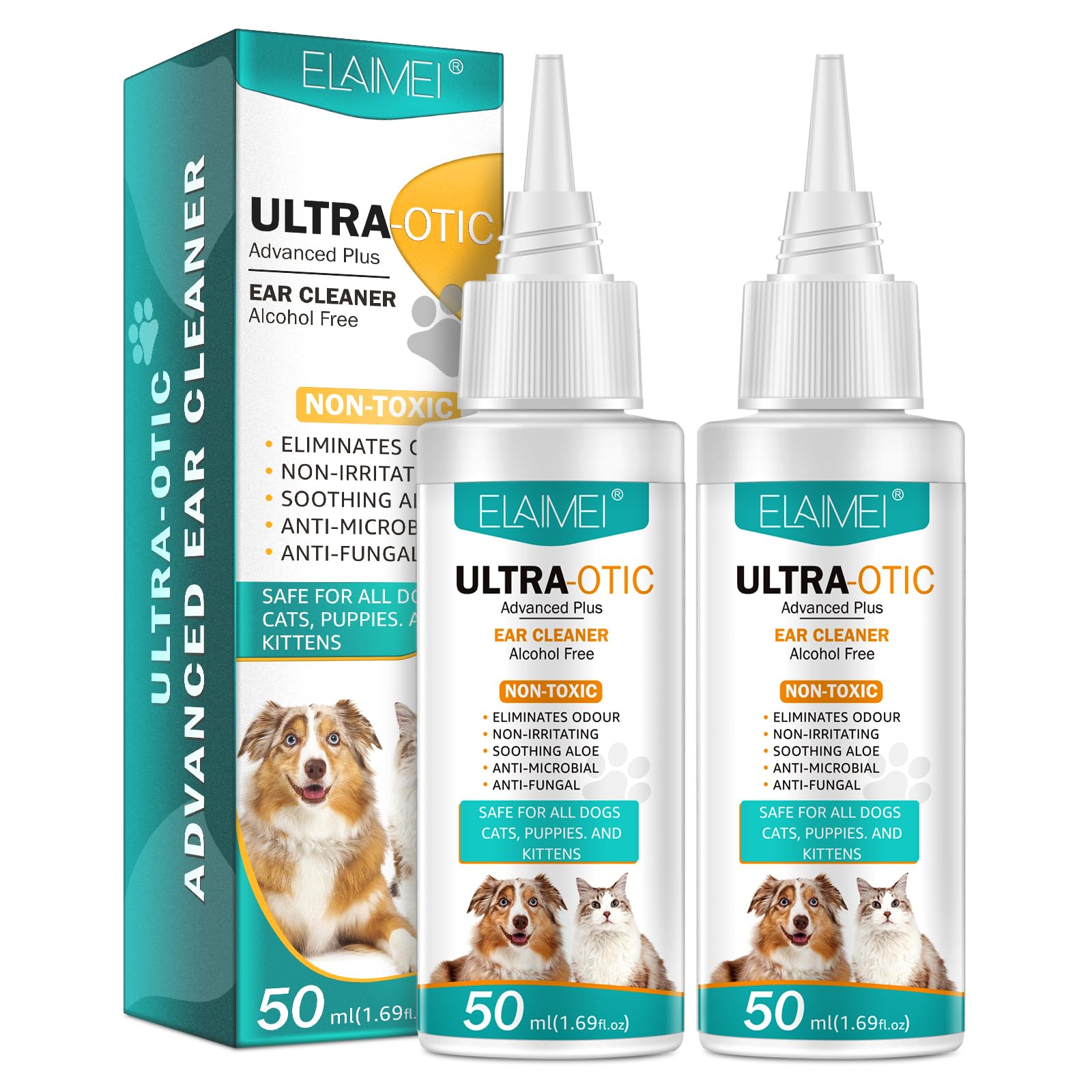 JSBNQRMZ Ear Care For Dogs,2PCS (50mlx2) Ear Cleaner For Dogs Provides Relief For Yeast Infection,Itching And Odours-Ear Drops for Dogs Is An Antibacterial Dog Ear Cleaner For Puppy,Cats And Dogs