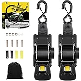 Hifybaty 2PCS Retractable Ratchet Straps - Heavy Duty Transom Tie Downs 2in x 4ft Ratchet Straps for Boat Trailer - Extra Mounting Brackets & Bolt Set, Boat Accessories, Break Strength 2200LBS/998KG