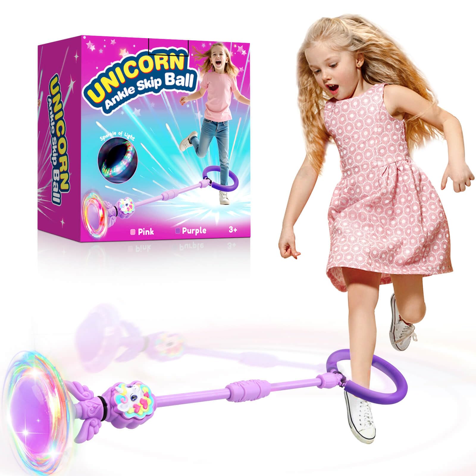 YOTOY Toys for Kids 3 4 5 6 7 8 9 10 Year Old: Unicorn Ankle Skip Ball for Girls 6-8 Birthday Party Gift for Kids 3+ Foldable Flashing Jumping Ball Garden Games Outdoor Toy for Boys Girls 8-12 — image 1