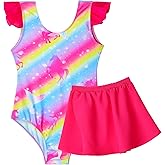 Girls Bathing Suit One Piece Swimsuits Ruffles Swimwear with Skirt UPF 50+ Sun Protection for Kids Child Beach