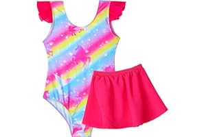 SNOWHEART Girls Bathing Suit One Piece Swimsuits Ruffles Swimwear with Skirt UPF 50+ Sun Protection for Kids Child Beach