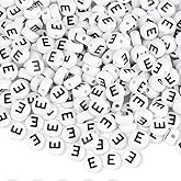 500 Pcs Letter Beads, 4 X 7 mm White Round Acrylic Alphabet Beads for Jewelry Making, Vowel Letter E Bead for DIY Friendship Bracelets Necklaces Making