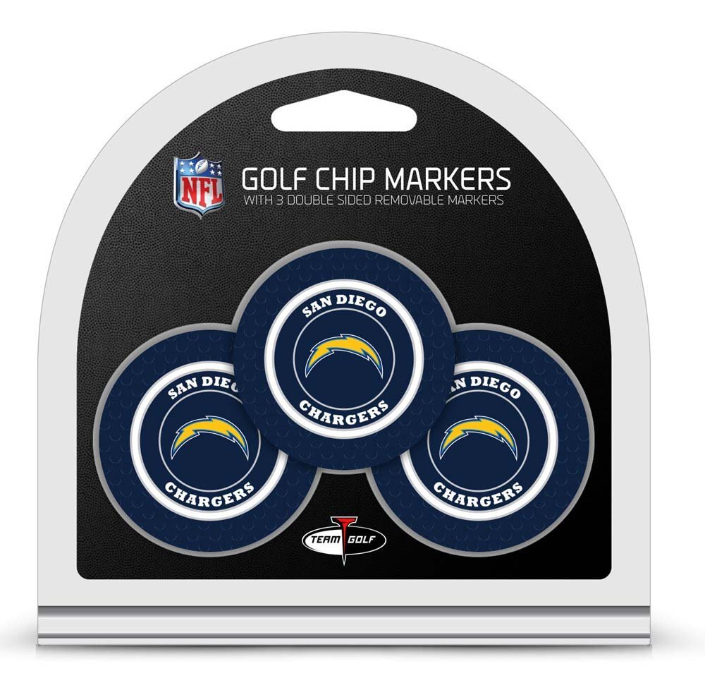 Team Golf NFL San Diego Chargers 3 Pack Golf Chip Ball Markers, Poker Chip Size with Pop Out Smaller Double-Sided Enamel Markers