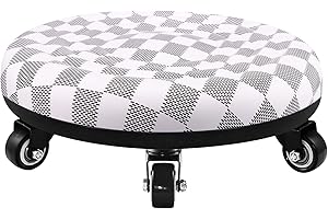 Lanstics Small Seat Stool Low Rolling Stools on Wheels Swivel Roller Seat Stools PU Leather Roller Seat Wheel Stool (Gray White Grid)