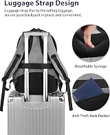 MATEIN 17 Inch Laptop Backpack Water Resistant Anti Theft TSA USB Port Grey view 3