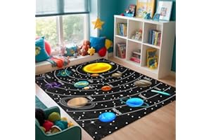 BATATADOCE Solar System Rug-Space Rug for Boys Room Galaxy Rug Space Carpet for Kids Room Outer Space Room Decor for Boys Kids Space Rug Space Themed Bedroom Decor2'5''×4'