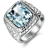 MASOP Anti Allergy 316L Stainless Steel Ring Man Synthetic Aquamarine Crystal Engagement Wedding Jewelry