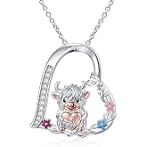 JZMSJF Heart Necklace S925 Sterling Silver I Love You Forever Pendant | Cat Mother Hen Mom Highland Cow Jewelry Birthday Gift For Women Wife Mother