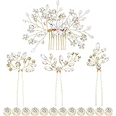 inSowni 16 Pieces Gold Metal Wedding Bridal Crystal Rhinestone Hair Side Combs+U-shaped Hair Pins+Twist Spiral Hairpins Headpieces Hair Clips for Brides Bridesmaids Women Girls