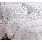 LANE LINEN Queen Size Comforter - 7 Piece - Bed in a Bag White Queen Comforter Set - Soft Microfiber Queen Bed Set with Comforters, Sheets, Pillowcases & Shams - Clean Aesthetic Fluffy Bed Set - White | Clean bed look, Soft microfiber, Fluffy light feel, Fade resistant, Easy care solution