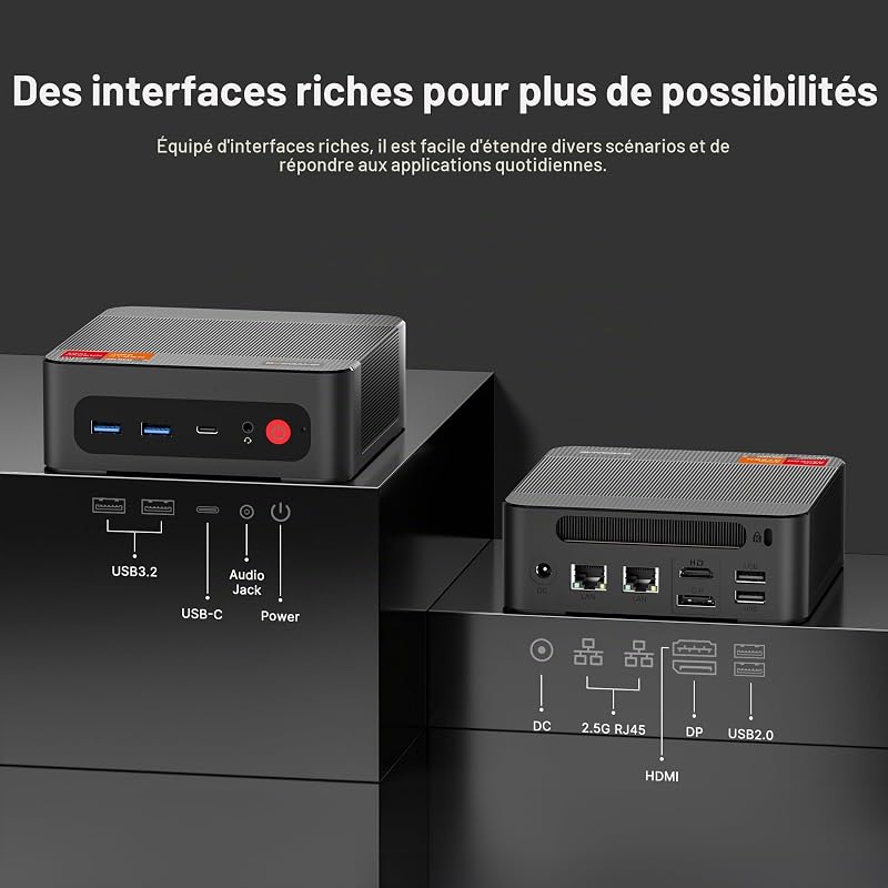 P4ultra Mini PC Ryzen 7 7730U (Jusqu’à 4,5GHz, 8C/16T) Mini Ordinateur, DDR4 16GB RAM, 1TB M.2 PCIe NVMe SSD Mini Bureau, HDMI/DP/USB-C, Affichage Triple écran, LAN RJ45 *2, WiFi 6E, BT 5.2