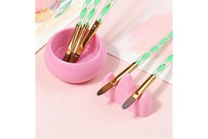 2 Slots Paint Brush Rest Holder with Nail Art Cup, Portable Durable Brush Holder Caddy & Washing Small Bowls, Easy to Clean A