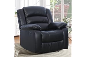 ANJ Black Recliner Chair with Overstuffed Arm and Back, Breathable Faux Leather Manual Reclining Chairs, Living Room Single Sofa Recliners