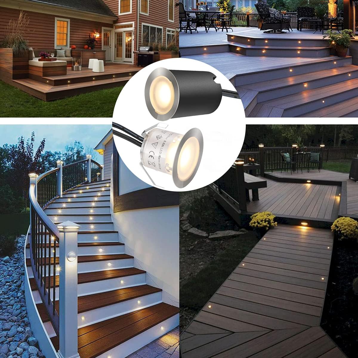 Recessed LED Deck Light Kits with Protecting Shell φ32mm, SMY In Ground Outdoor LED Landscape Lighting IP67 Waterproof, 12V Low Voltage for Garden, Yard Steps, Stair, Patio, Floor, Kitchen Decoration - - 