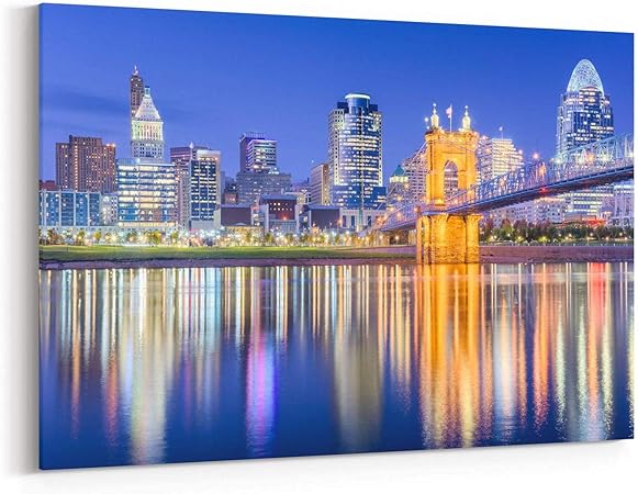 Scott397house Cincinnati Skyline Cincinnati Ohio Canvas Wall Art Prints Decor Ready To Hang Printing Gift For Home 16x20 Amazon Co Uk Kitchen Home