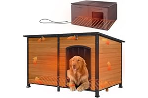 GUTINNEEN 59" Extra Large Heated Outdoor Dog House for Large Dogs Insulated, Thermostat-Controlled Heating with Full 6-Sided Insulation, Metal Frame, Spacious, Cozy, and Safe Winter Shelter (Brown)