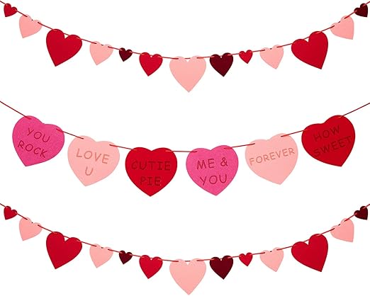 Amazon Com 3 Pieces Heart Garland Banner Felt Heart Banner