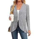 DouBCQ Womens Long Sleeve Cardigan Lightweight Casual Open Front Ribbed Knit Sweater Cardigans