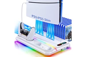 Ponkor PS5 / PS5 Slim / Slim Disc / Digital Stand and Cooling Station with RGB Dual Controller Charger & Fast Charging Statio