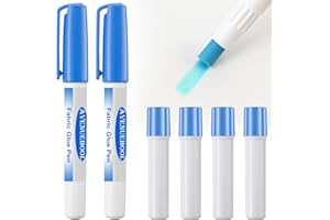Avenuebool 2 Fabric Glue Pen with 4 Refill, Washable Temporary Fabric Sewing Adhesive, Temporary Blue Glue Stick for English Paper, Quilting, Piecing Patchwork Sewing