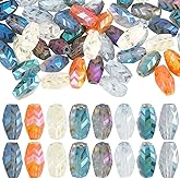 SUNNYCLUE 1 B0X 96Pcs Frosted Glass Beads Faceted Oval Crystal Beads Barrel Flat Wave Arrow Patterns Lustered Small Spacer Loose Beads for Jewelry Craft Making Necklace Bracelet Earrings Beginners