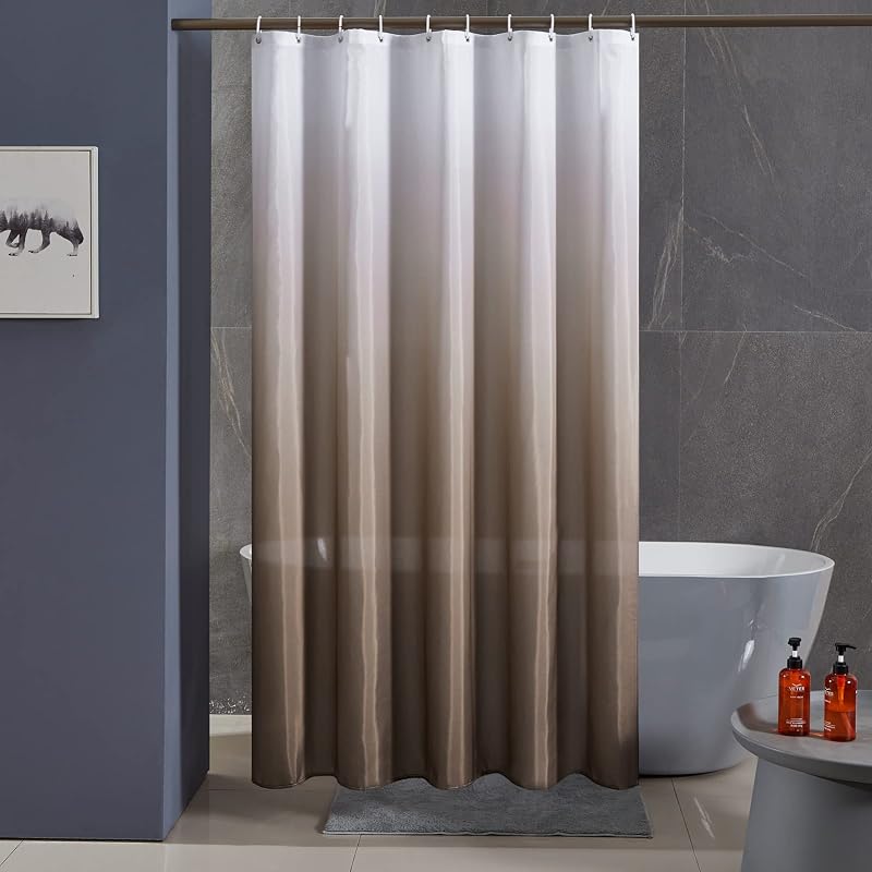 Furlinic Shower Curtain 180x180 cm Polyester Waterproof 12 Hooks White to Brown