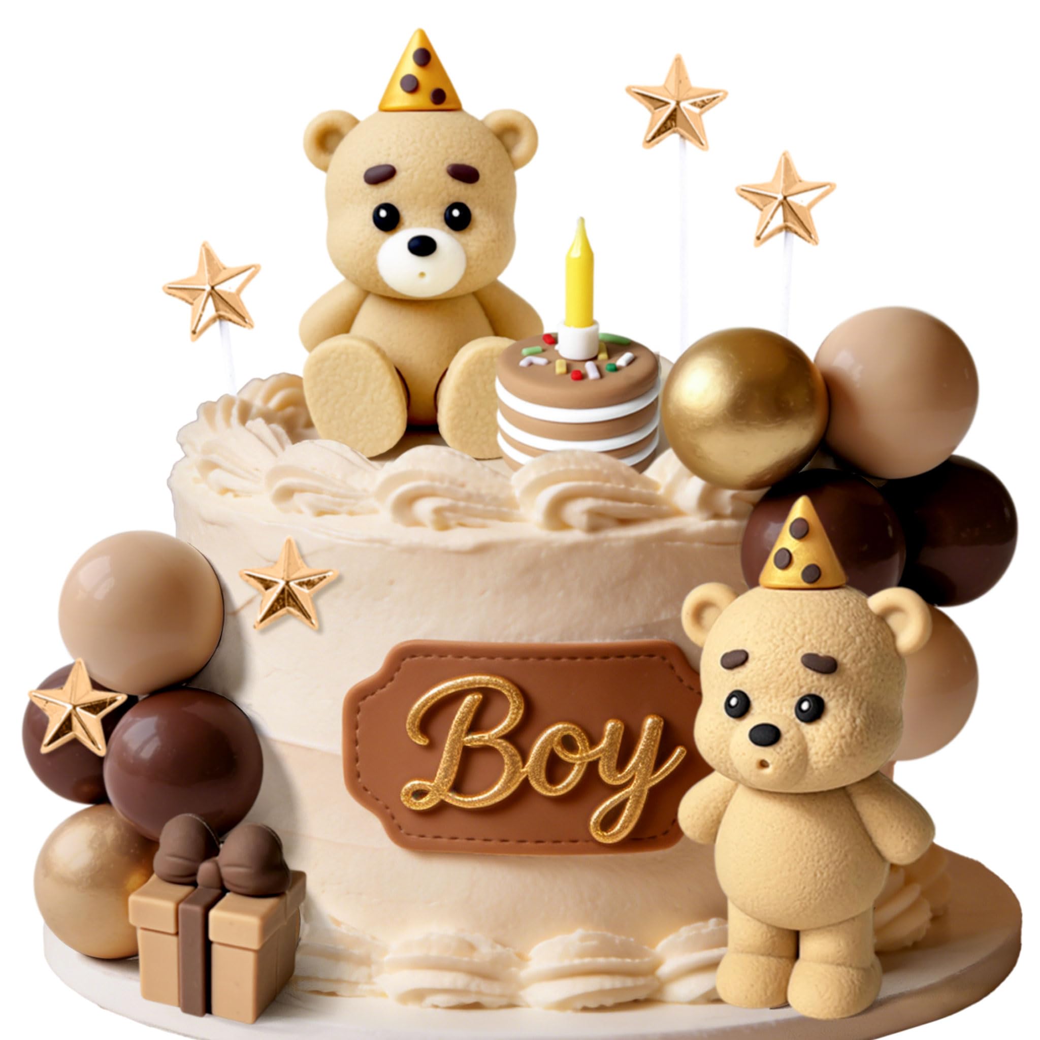 LaVenty Brown Bear Cake Decoration Beige Brown Balls Cake Topper Boho Cake Cake Decoration Baby Shower Birthday Cake Decoration — image 1