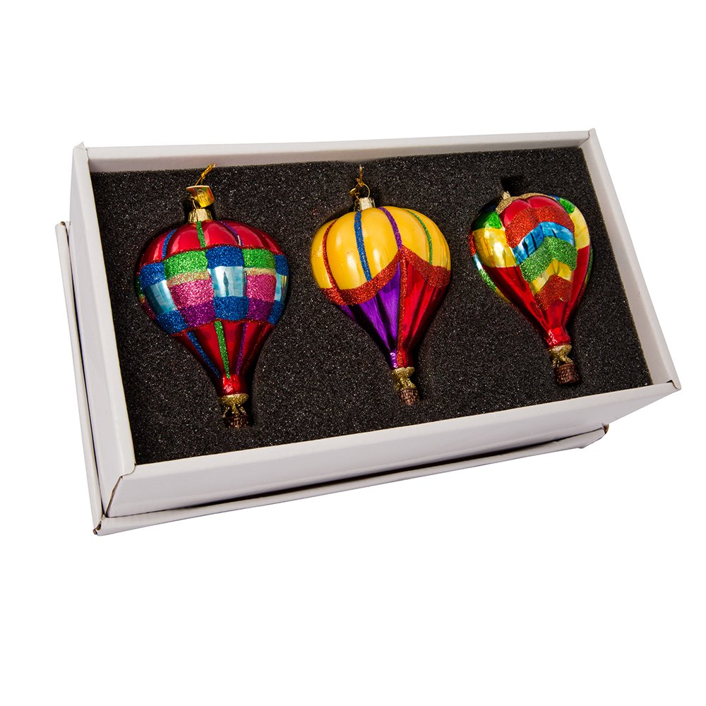 Kurt Adler 3.5-Inch Noble Gems Glass Hot Air Balloon 3-Piece Ornament Set