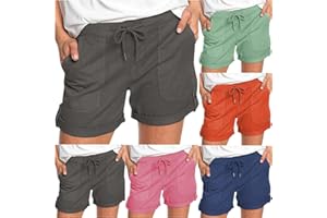 bmkBWO Womens Shorts Casual,High Waisted Lightweight Summer Shorts Drawstring Solid Color Comfy Shorts with Pockets 2025