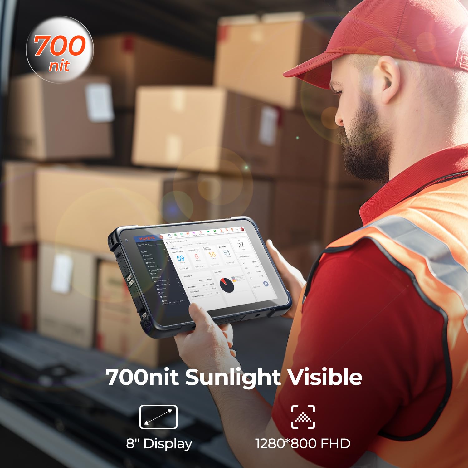 MUNBYN Rugged Tablet Scanner IRT01P, Android 14 Industrial Tablet, Equip with Zebra SE4710 Scanner, 8GB+128GB Barcode Tablet, 700nit IP67 Rugged Tablet, Rugged Enterprise Tablet with Barcode Scanner