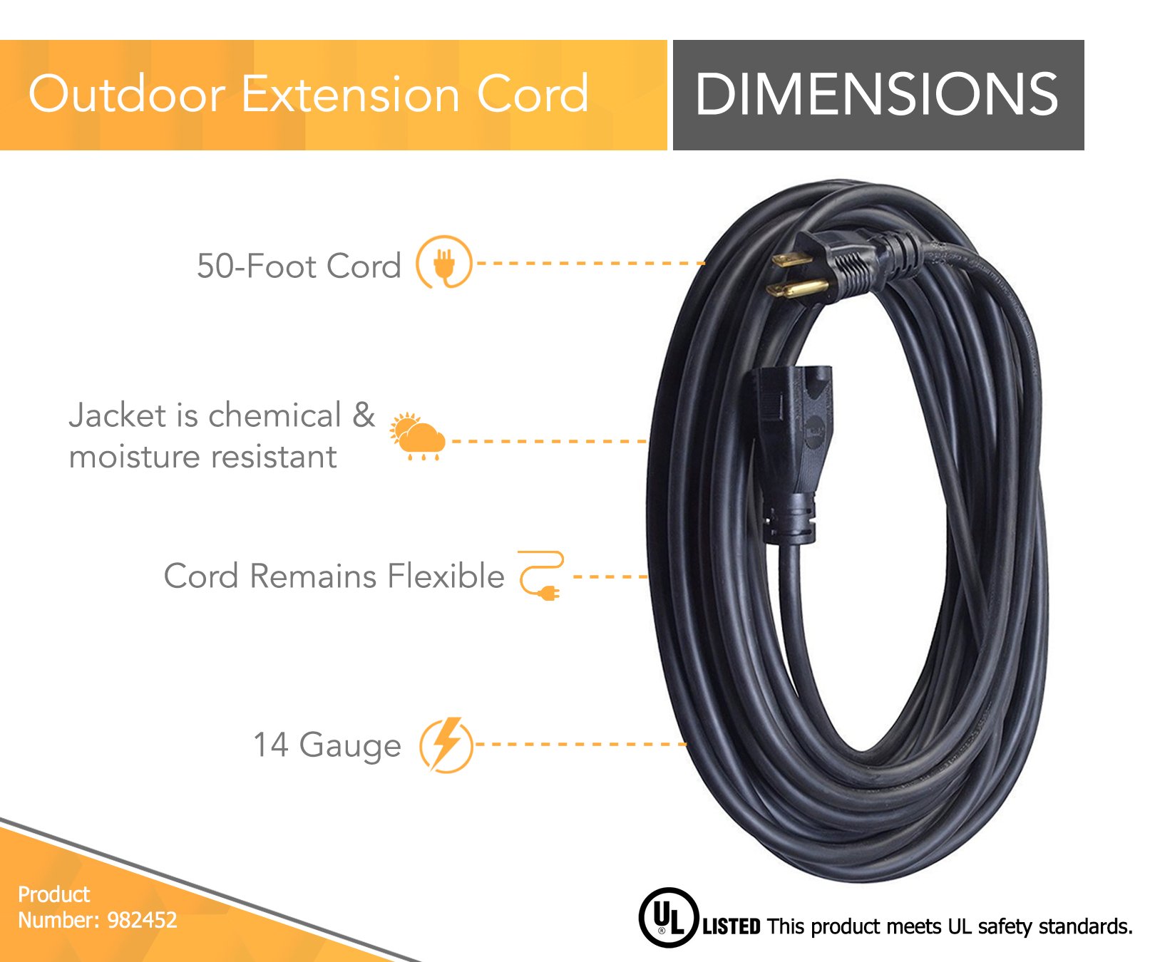 Woods 982452 50Foot SJTOW Agricultural Outdoor Heavy Duty Extension