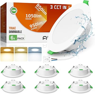 ALUSSO 10W LED Downlights 3CCT Dimmable IP44 6 Pack White
