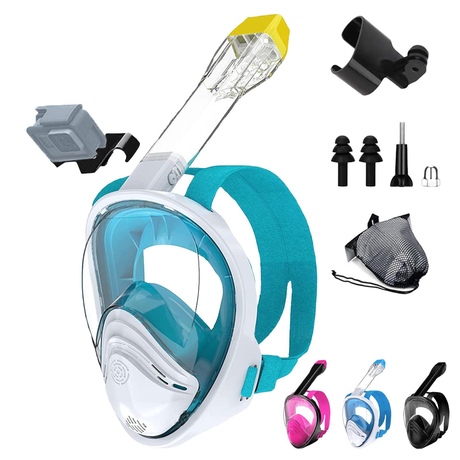 Snorkel Mask Full Face Kids,Diving Mask with Detachable Camera Mount,180° Wide View Diving Mask Anti Fog with Adjustable Head Straps,New Breathing System Snorkel Set for Kids Snorkeling Scuba