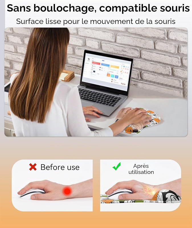Tapis de Souris avec Support pour Repose-Poignets en Gel, Ergonomique Concave à Support Doux et Base antidérapante (Z-Chat-4)
