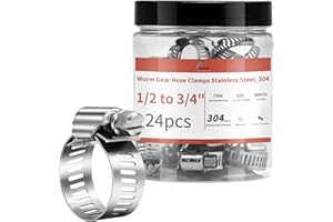 AKIHISA 24 Pack 1/2" - 3/4" Worm Gear Hose Clamps, Adjustable Range 13-19mm 304 Stainless Steel Fuel Line Hose Clamps for Pipe, Plumbing, Automotive and Mechanical Application