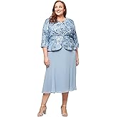 Alex Evenings Women's Plus Size Tea Length Button-Front Jacket Dress