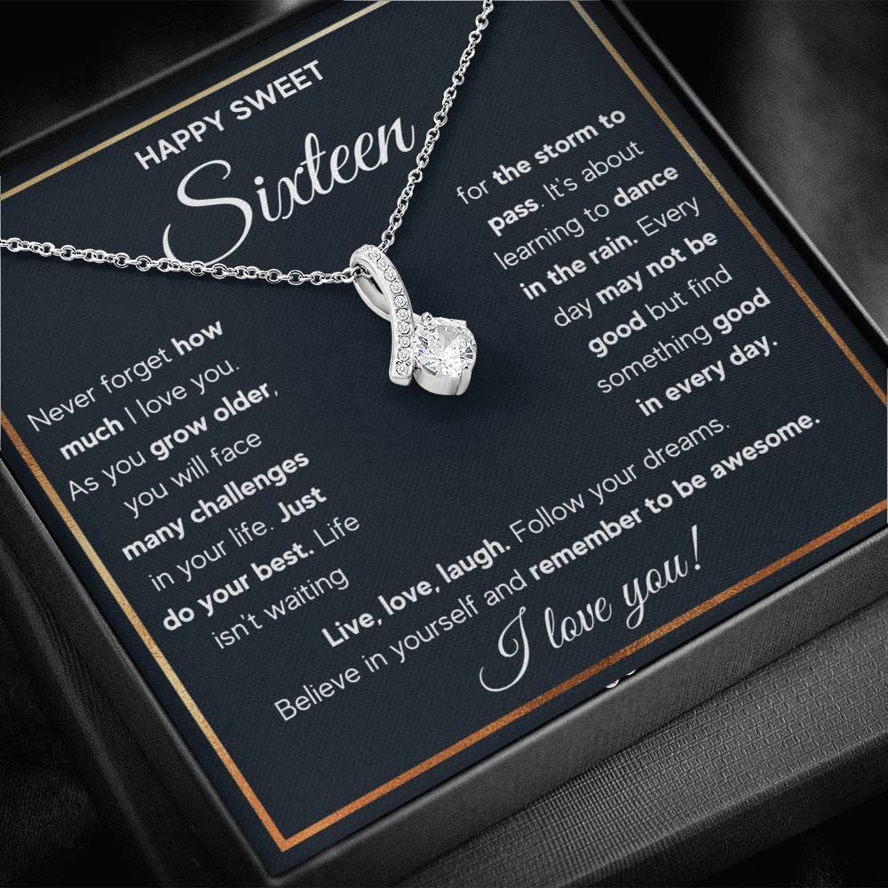FG Family Gift Mall Sweet 16 Gifts For Girls, 16th Birthday Gifts For 16 Year Old Girl, Happy Sweet Sixteen Bday Card Gift Ideas Necklace with Message Card and Gift Box