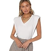 Milumia Women V Neck Shoulder Padded Sleeveless Blouse Work Office Solid Tank Top